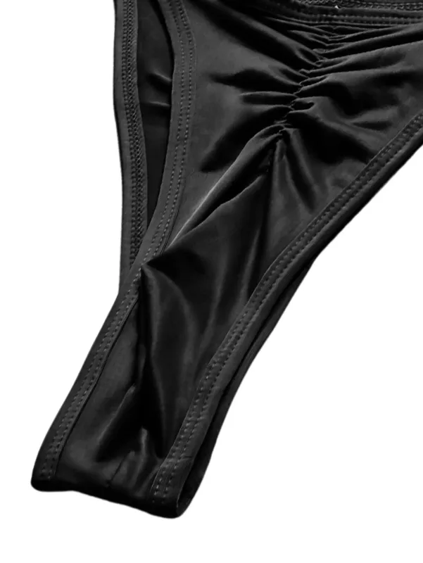 Tanga franzida com fenda alta masculina, roupa íntima masculina casual e sedosa, ultra sexy e respirável, 1 peça