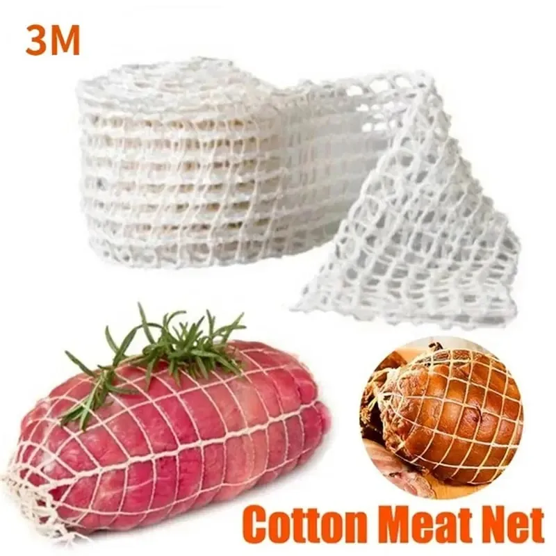 3/5/10/50 Meters Cotton Meat Net Elastic Smoked Meat Poultry Ham Netting Butcher 16 Holes Woven Packaging Net Cooking Tools — image 4