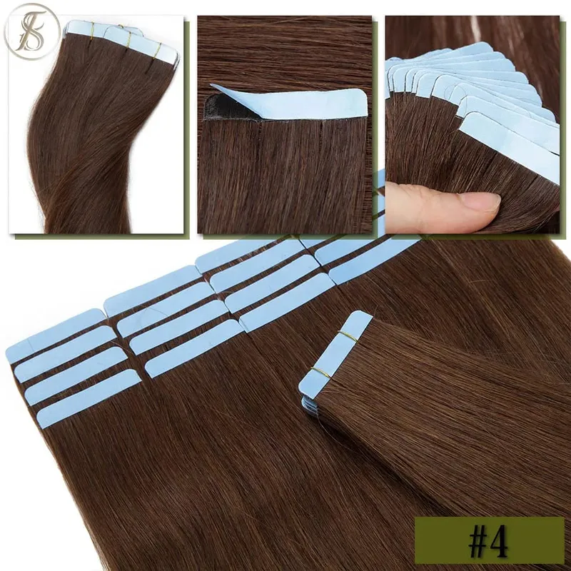 Straight Tape In Hair Extensions 10/20Pcs Real Human Hair Extensions Seamless Invisible Skin Weft Tape In Hair for Women