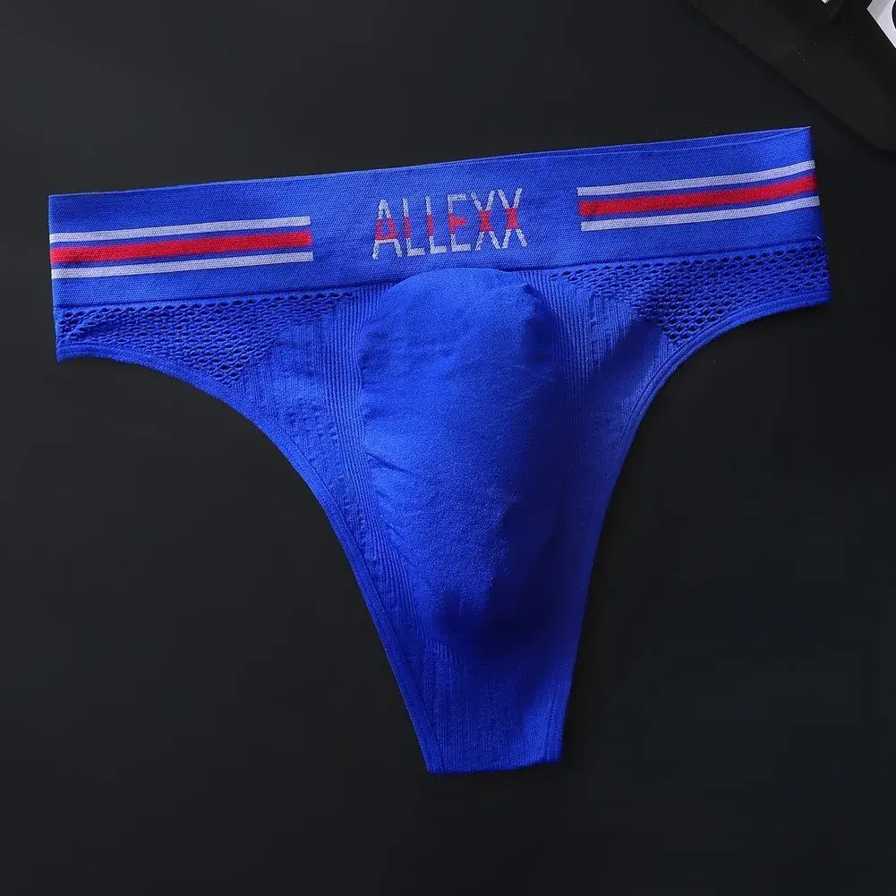 1pc Men's G-String Underwear 3D Bulge Pouch Striped Letter Printing Briefs Elastic Mesh Breathable Comfortable Thongs — image 8