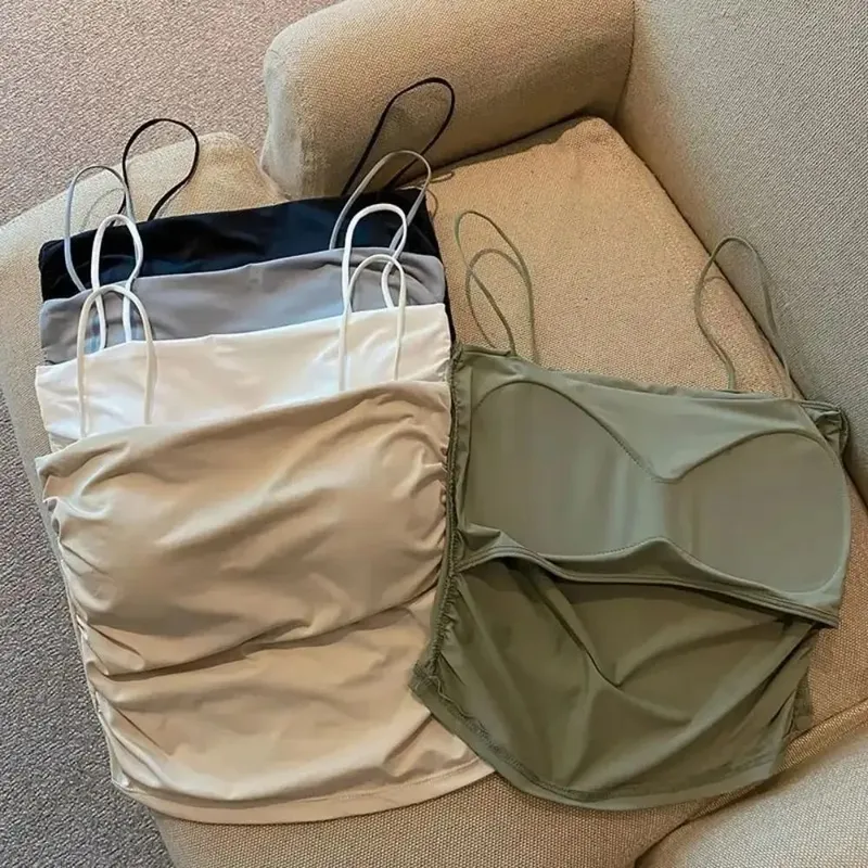 Square Collar Women's Vest with Breast Pads Free Size Beautiful Back Underwear Anti-light Fixed Cup Slim Back Slim Sling Summer — image 4