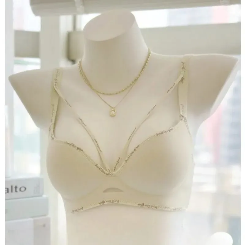Sexy Leopard Print Letter Patchless Seamless Lingerie Wireless Thin Comfort Gather Small Breast Show Natural Breast Shape S-XL