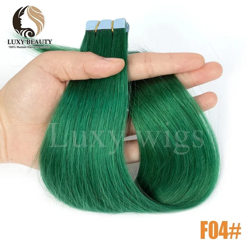Colored Purple Mini Tape in Human Hair Extensions Invisible Seamless Tape in Hair 10pcs Pink Red Green Blue Mini Tape In Hair