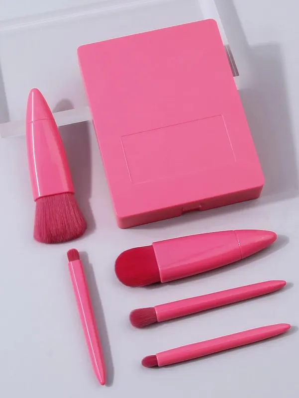 Sada 5 ks cestovních štětců na make-up Mini štětce na make-up Malé kompletní sada kosmetických štětců s pouzdrem a zrcátkem — image 5
