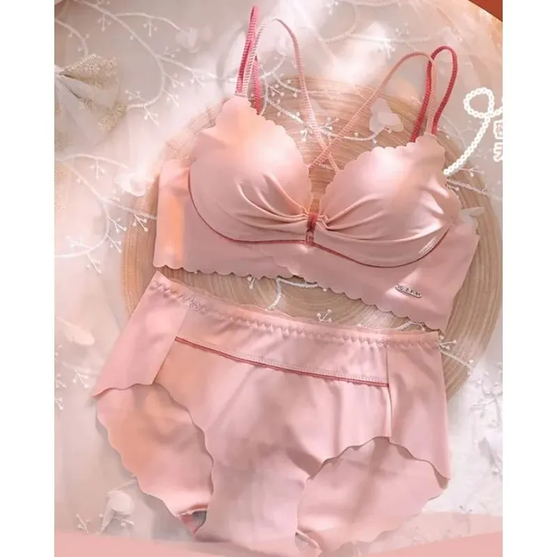 Hot Sale Best Seller Sexy Girls Bralette Set Thin Cup Gathering Wireless Seamless Anti-auxiliary Breast Lingerie For Dating S-XL — image 3
