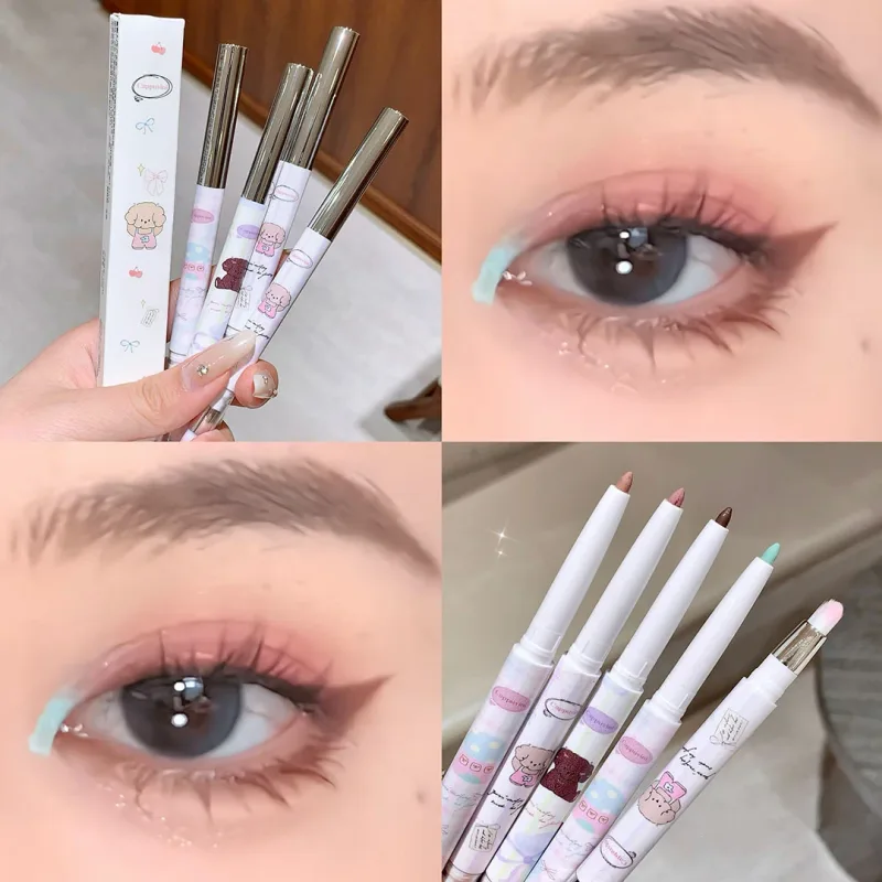 Delineador em gel perolado de uva com pincel, mistura suave e sedosa, chá marrom, rosa, bicho da seda, à prova d'água, maquiagem