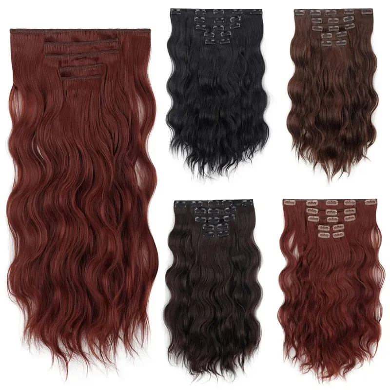 20Inch 5pcs/set Synthetic Hair Extension Long Curly Heat Resistant Black Hairpiece for Women — image 2