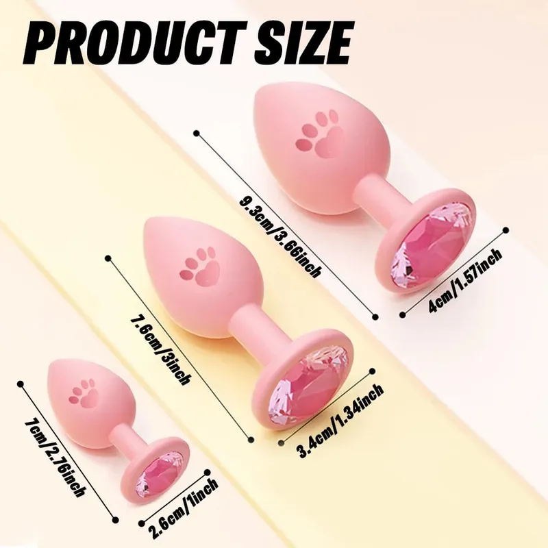 Soft Silicone Anal Plug Cat Paw Pattern 3 Sizes Butt Plug for Woman Men Gay Beginner Crystal Base Sex Toys For Adult Anal Dildo