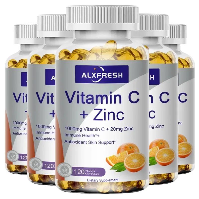 Alxfresh Vitamin C 1000 mg mit Zink 20 mg | Vitamin-Nahrungsergänzungsmittel | GVO-frei und glutenfrei, vegan | für Caps zur Immununterstützung