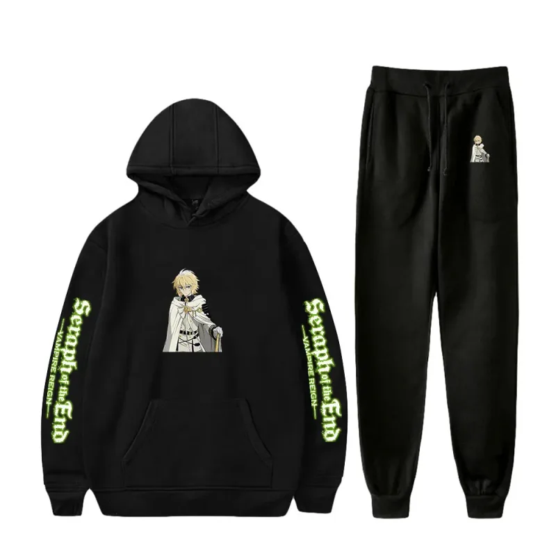 Harajuku Comfortable Seraph of the End Print Sweatshirt Sweatpants Suit Hoodies+ Trousers Suit Boys/Girls 2 Piece Set Clothes