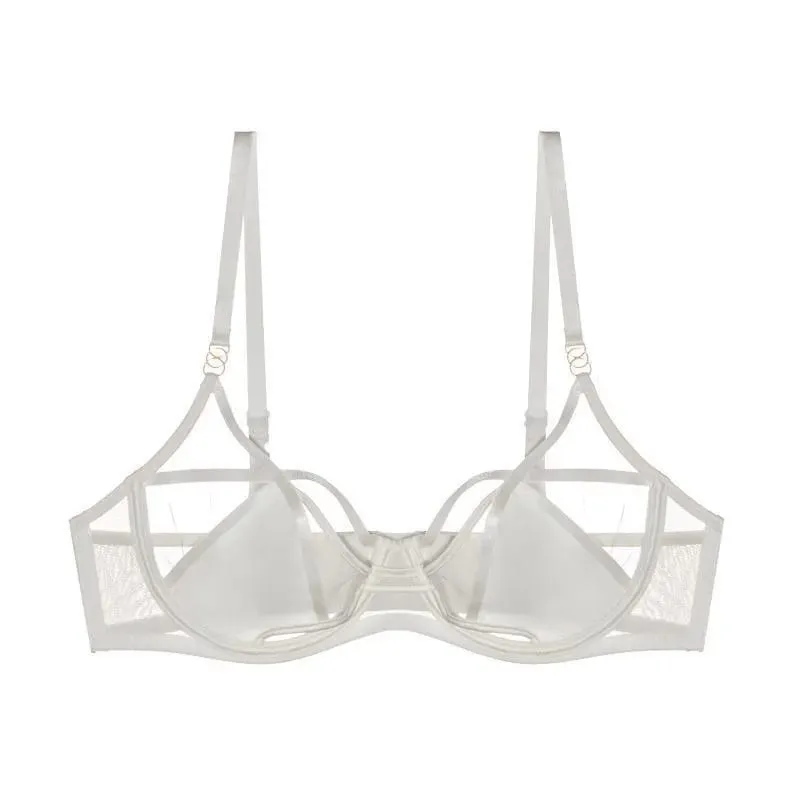 Hot Sale Sheer Mesh Lingerie Set No Padding Soft Wire Push Up See Through Floral Lace Bralette Dark Romance Style
