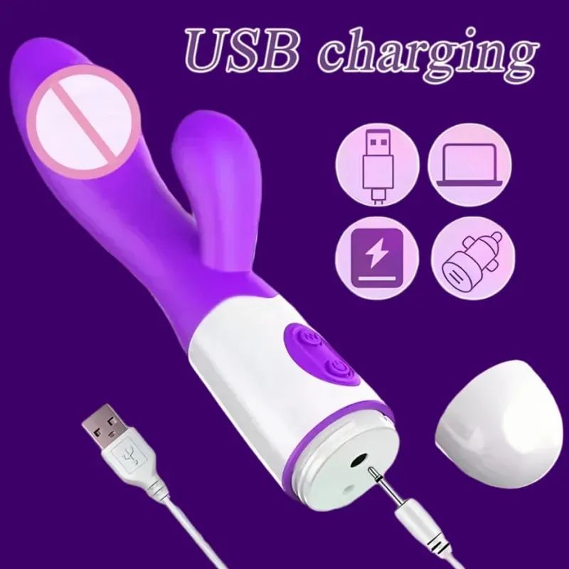 Rabbit Vibrator G-Spot Silicone Dildo Dual Vibrating Clitoris Stimulator 10 Speeds Rechargeable Waterproof Sex Toy for Women