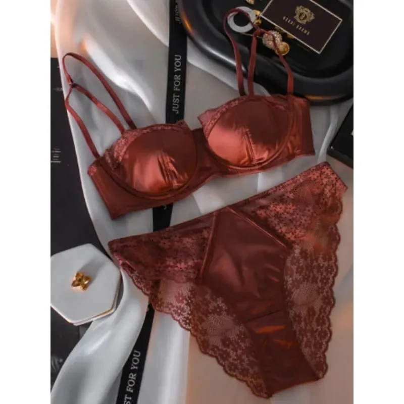 Sexy French Half Cup Invisible Bra Set Soft Underwire Minimizer Push Up Lingerie Set S-XL Comfort Breathable Anti Sag Stylish