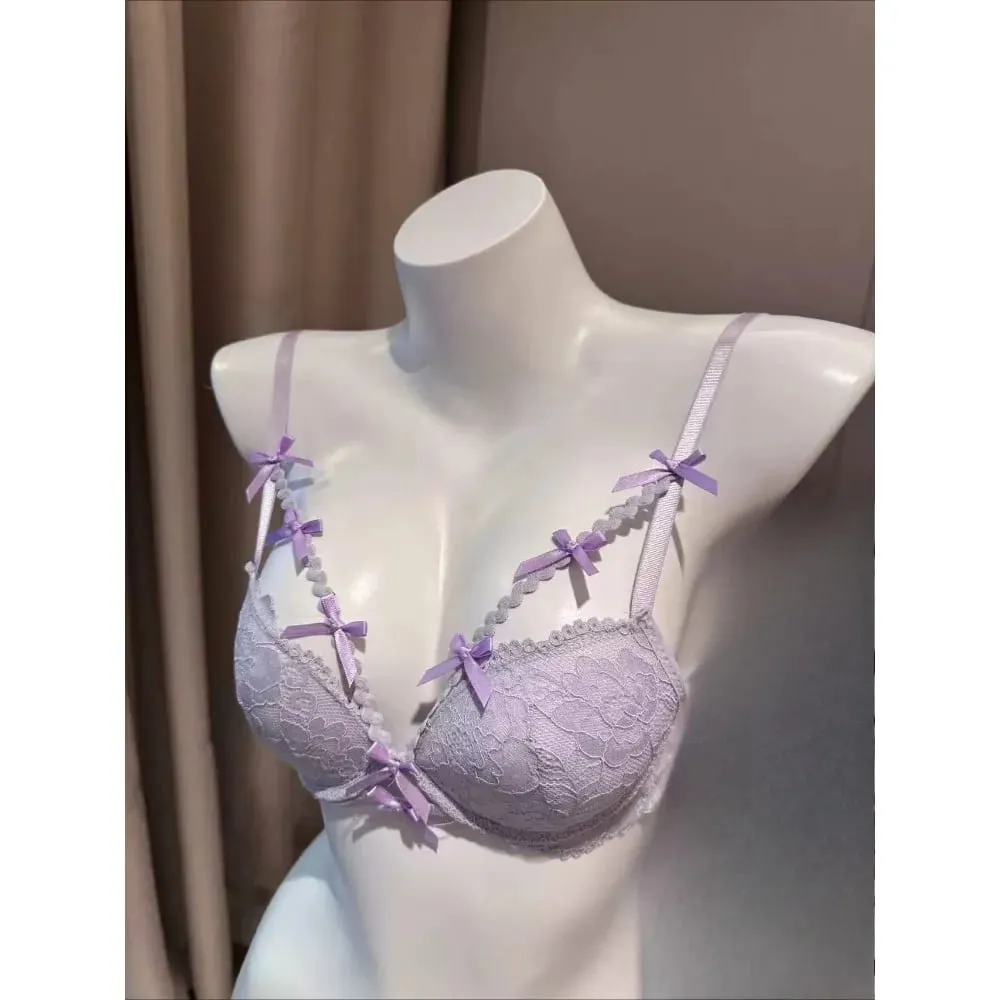 Purple Halter Bra Set Cross Strap Butterfly Detail Elegant Push Up Lingerie Kit For Women Soft Comfort Daily Wear — image 4