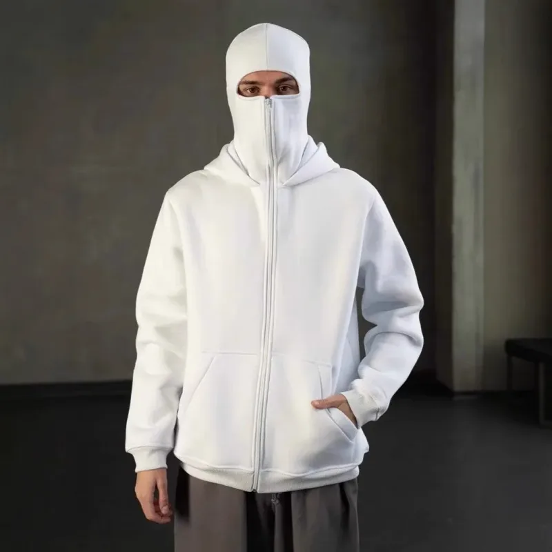Men's Double-Capped Hooded Jacket For Car And Motorcycle Riding, Warm And Plush, Fashionable And Loose, With Zipper Hood