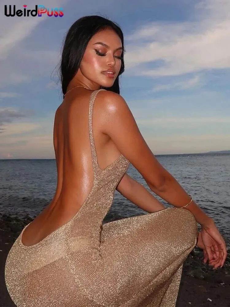 奇妙な小娘シースルードレス女性 2024 夏薄いノースリーブグリッター分割コケット背中の開いたクラブウェアビーチセクシーな Vestidos — image 5