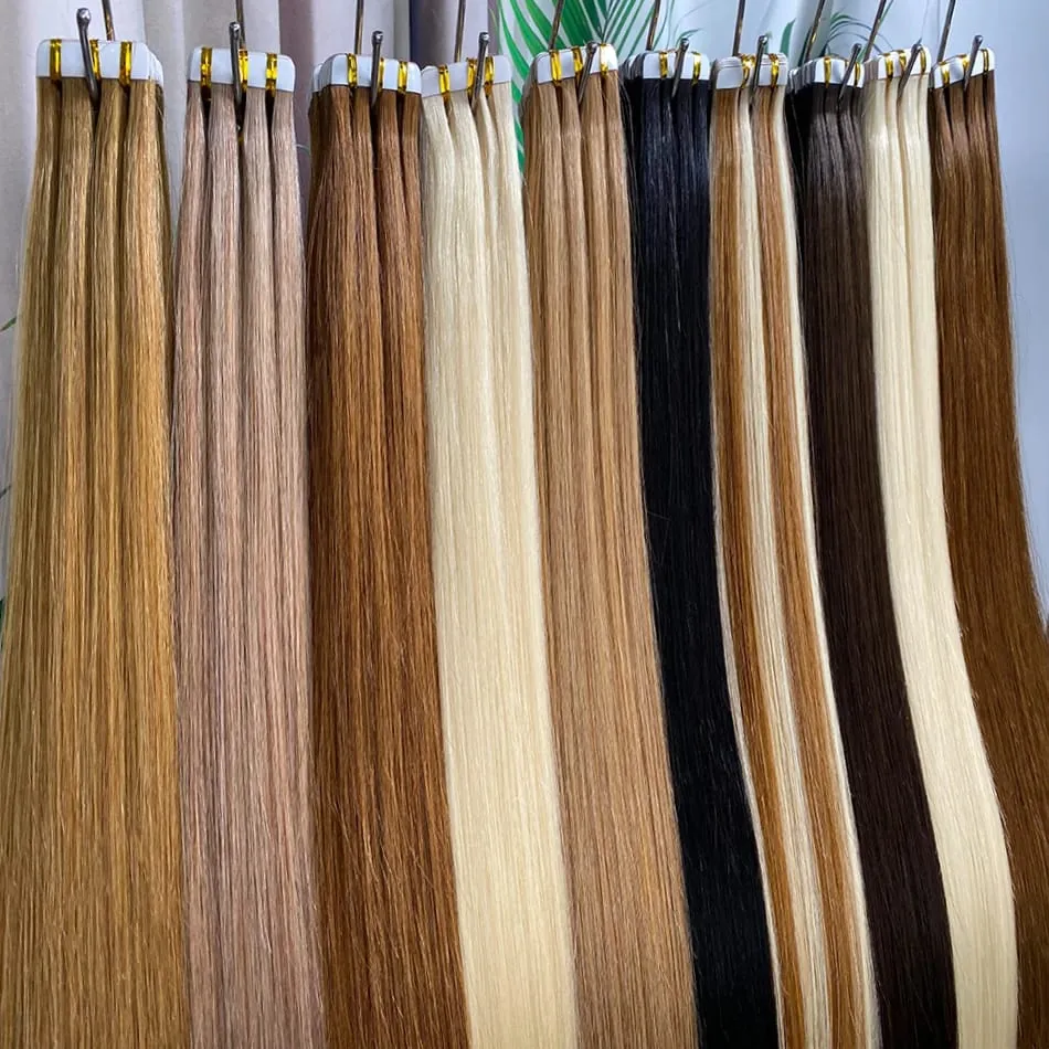 Tape-In Human Hair Extensions Different Colors Straight Hair 18-30 Inch Double Sided Adhesive Remy Hair — image 2