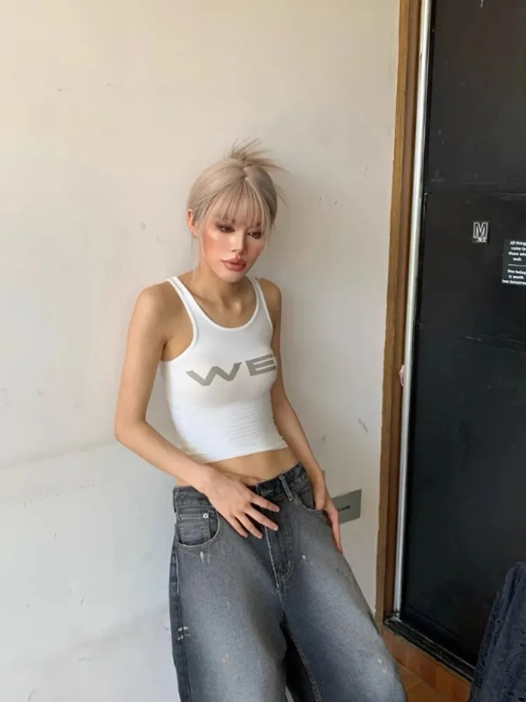 2025 New Summer MOWALOLA WET Letter Tank Top American High Stretch Tight Top