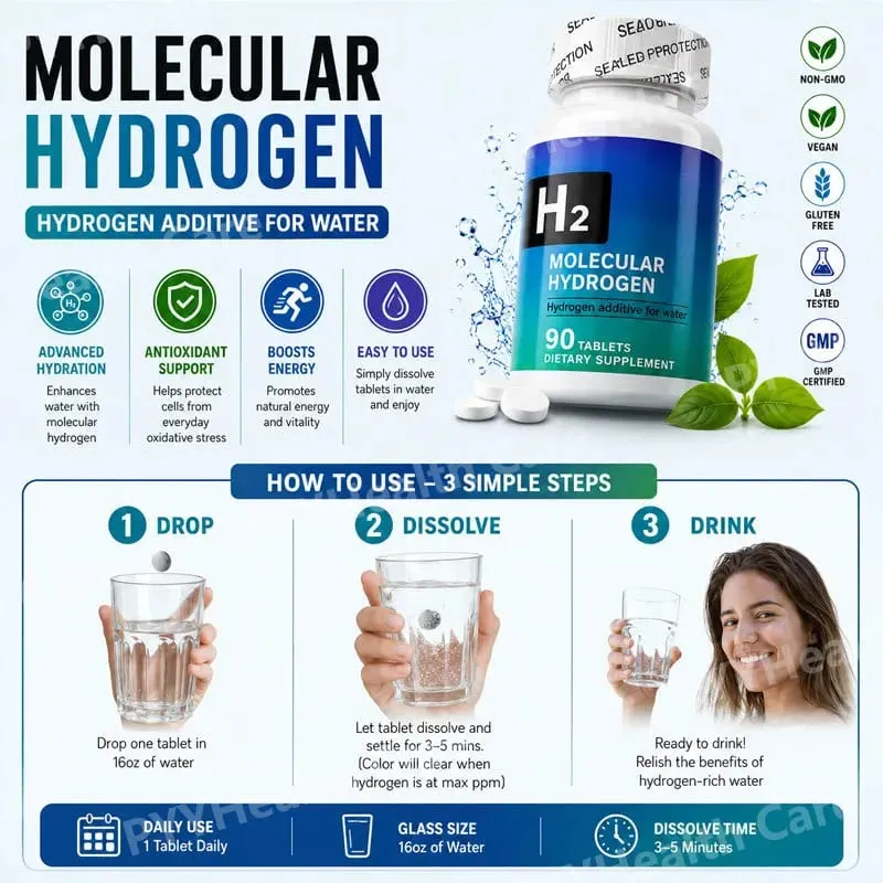 Molecular Hydrogen Tablets with Magnesium for Water Drink Muscle Relaxation Energy Metabolism Bone Health Support 90 Tablets