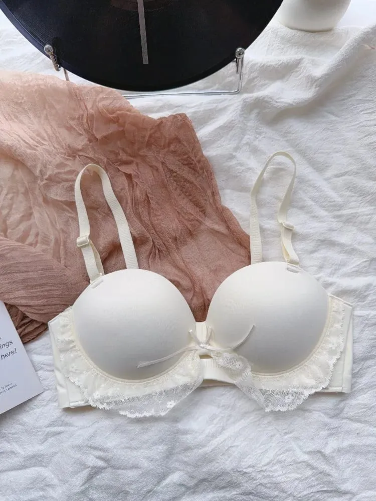 Red Half-Cup Lace Bra Set for Small Chests Adjustable Support Anti-Sagging Push Up Sexy Lingerie Set Women Birthday Gift
