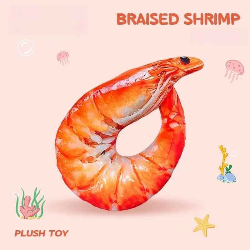 Real‑Printed Braised Prawn Plush Pillow Soft Stuffed Shrimp Cushion Funny Novelty Toy Home Decor Holiday Gift