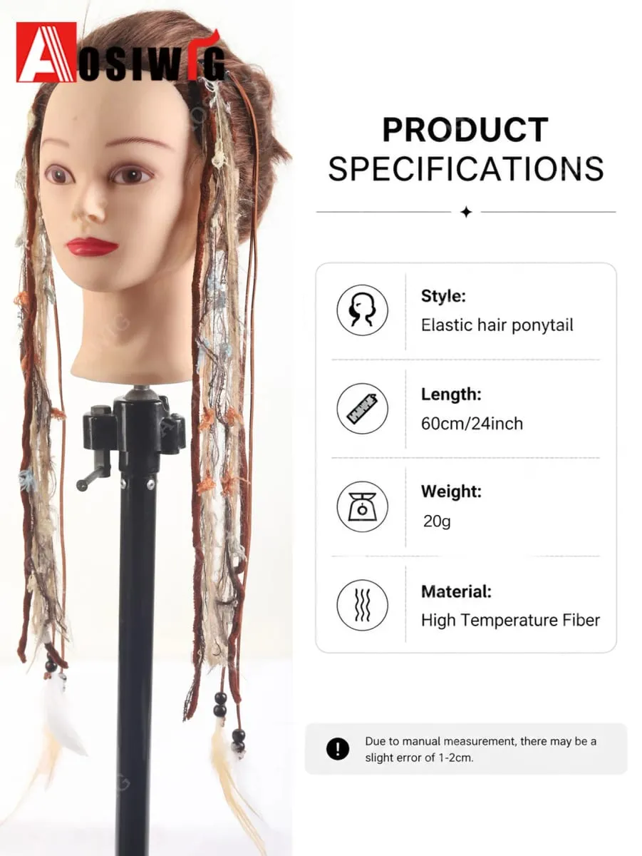 Synthetic Boho Braided Hair Extensions for Women Clip In Festival Hairpiece with Beads Feathers Hippie Hair Accessories