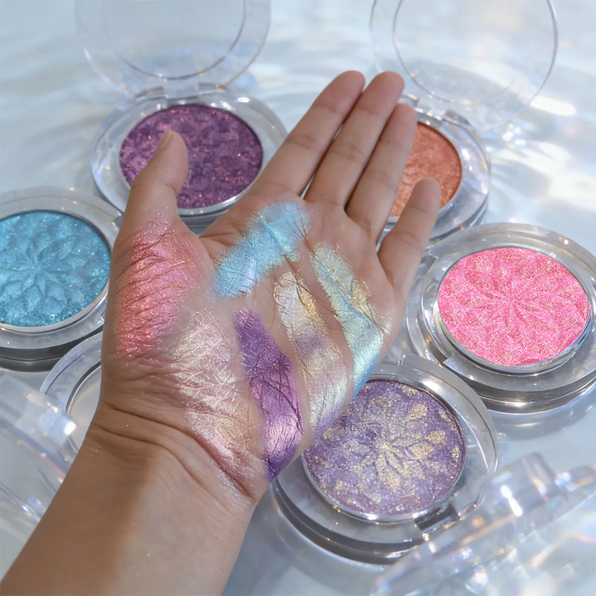 Palette de fard à paupières caméléon pour les yeux-ensemble de fard à paupières pressé Duochrome personnalisable finition nacrée infusée de paillettes Pri — image 7
