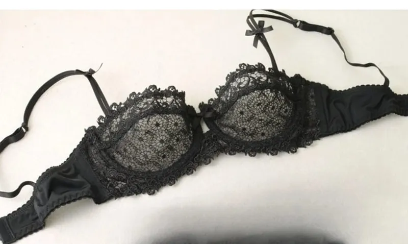Summer White Lace Bra Lingerie Set Ultra Thin Breathable Sheer Mesh Sexy Deep V Push Up Wireless Women Underwear Suit