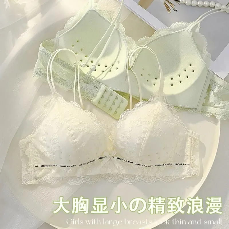 Women's lingerie set for small busts autumn and winter thin style minimizes large busts no underwire supports side breasts