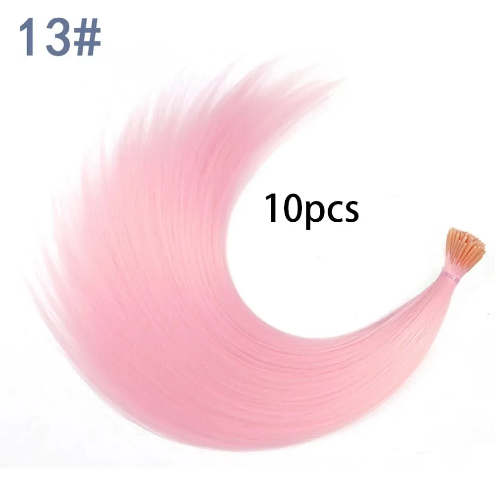 Synthetic Colored I-Tip Stick Hair Extensions Straight Hair 16 Inch For Women High Temperature 10 Strands/Pack Colors