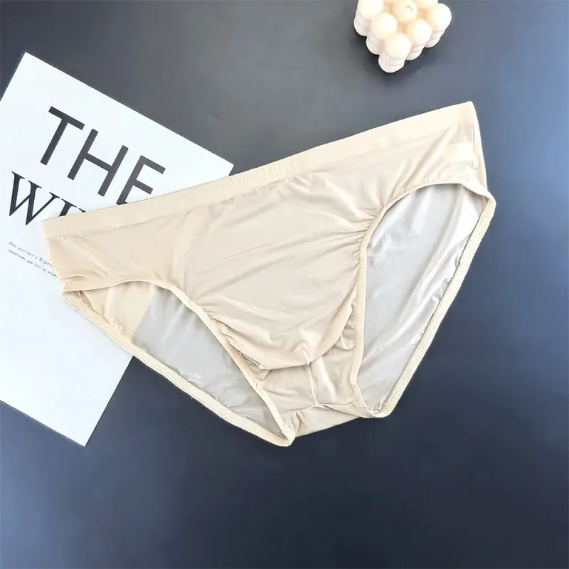 Business Men Ice Silk Briefs Quick Dry Seamless Nylon Male U Pouch Convex Underwear Sexy Plus Size Underpants Lingerie
