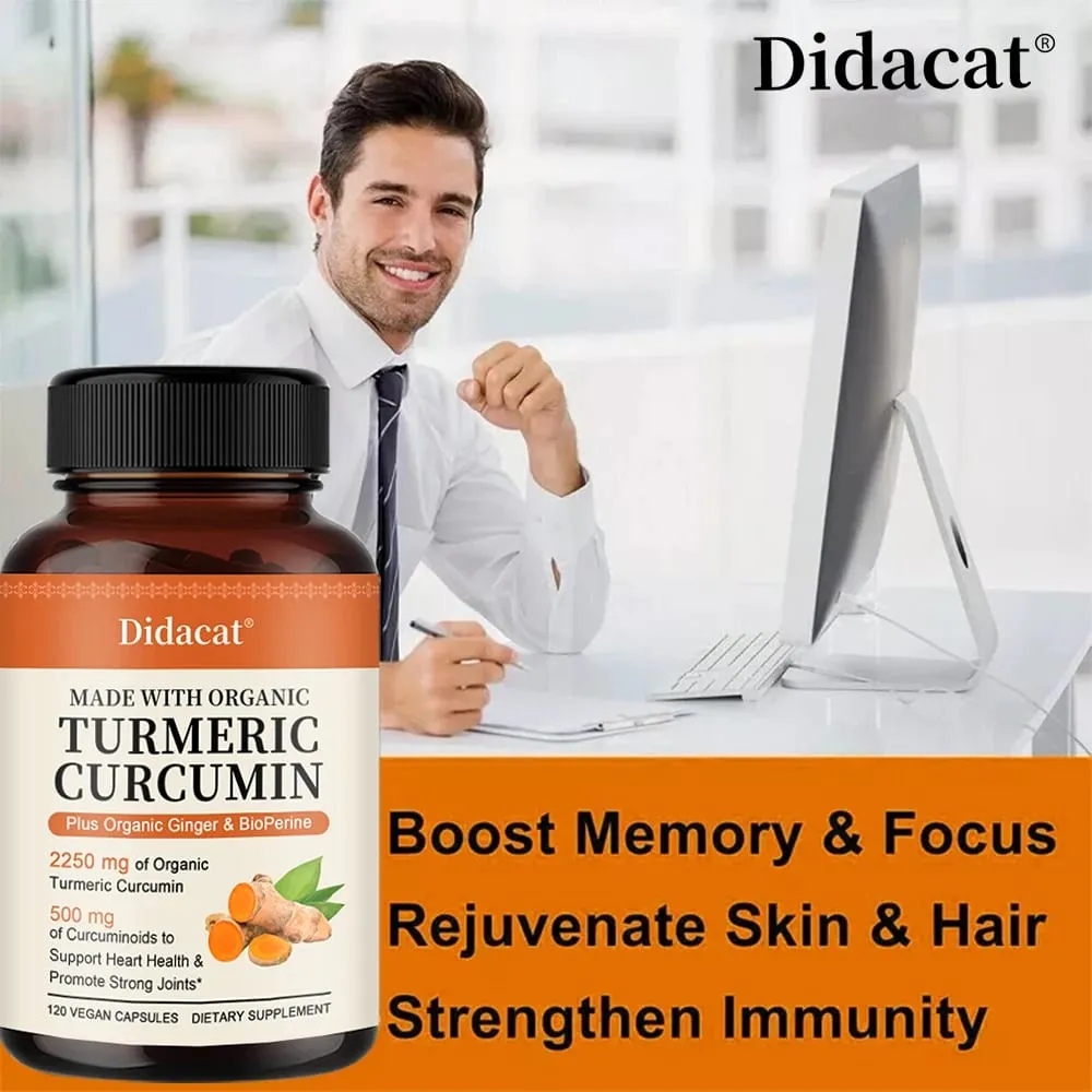 Kurkuma-Curcumin-Kapseln, 2250 mg, Kräuterextrakt, 95 % Curcuminoide mit schwarzem Pfeffer, kraftvolle Gelenkunterstützung — image 1