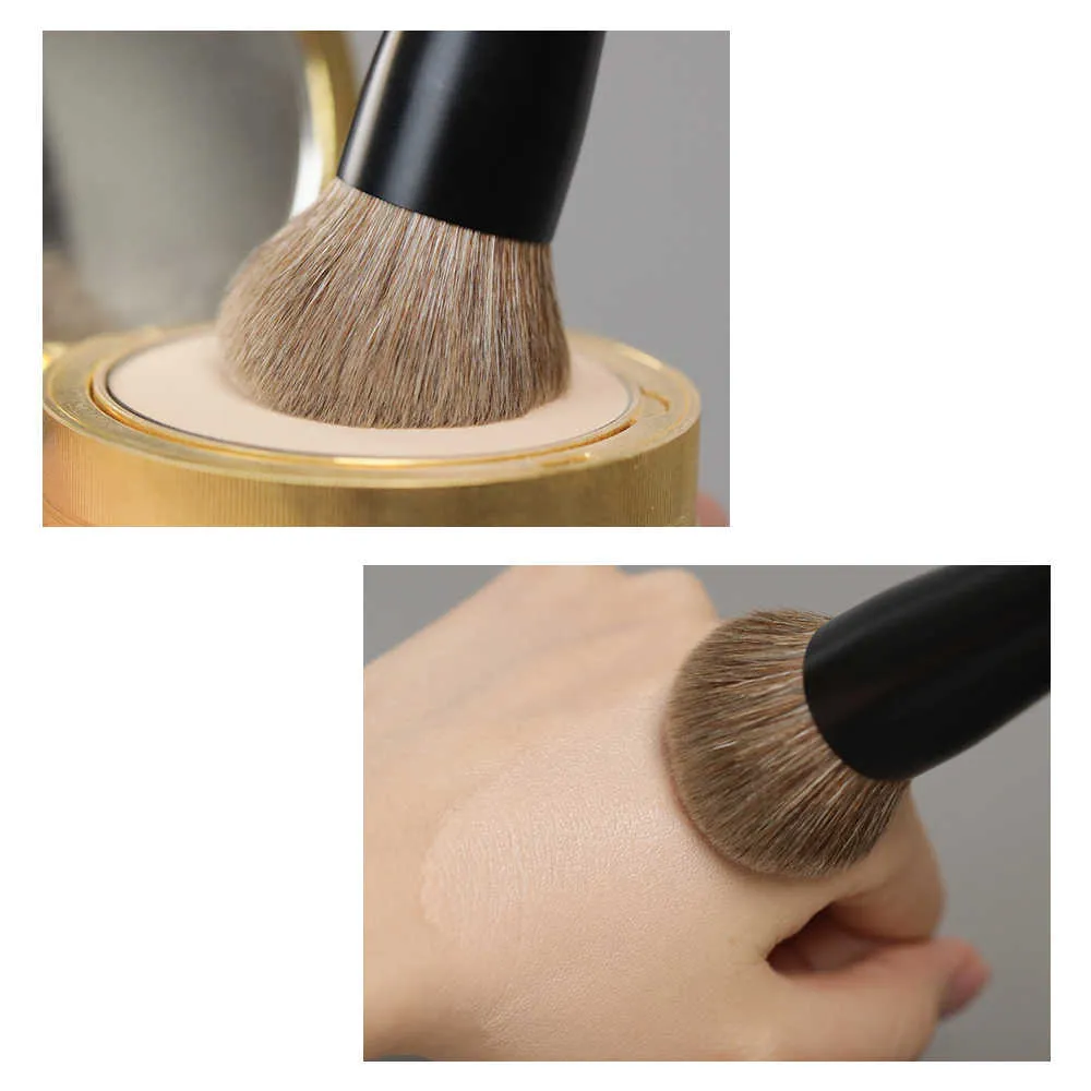 T100 Professional Handmade Makeup Brushes Soft Natural Goat Hair Round Face Powder Brush Short Ebony Wood Handle Make Up Brush — image 4