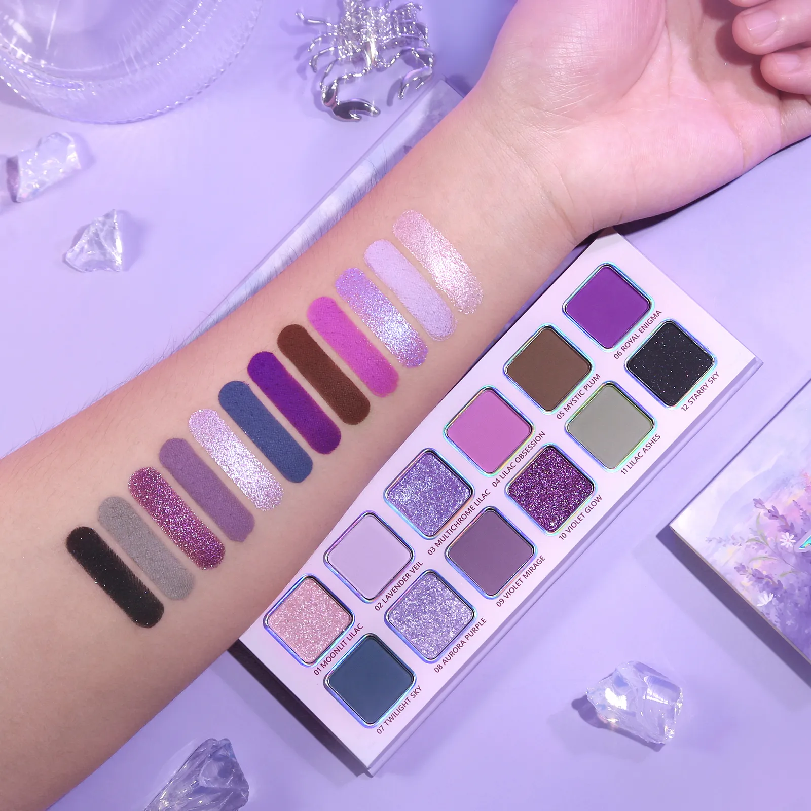 Afflano 12 Colors Eyeshadow Palette Matte Shimmer Lavender Purple Eye Shadow Smoky Punk Blendable Lasting Halloween Eye Makeup — image 3