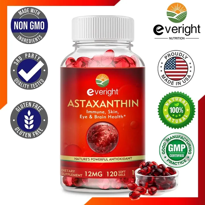 Astaxanthin - 12mg Premium Antioxidant Supplement to Support Eye Skin Joint & Immune System Health - Non-GMO & Gluten-Free