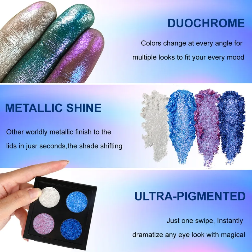 4 színű vegán kaméleon szemhéjfesték paletta saját márkás smink nagykereskedés egyedi logó Color Shift szemhéjfesték