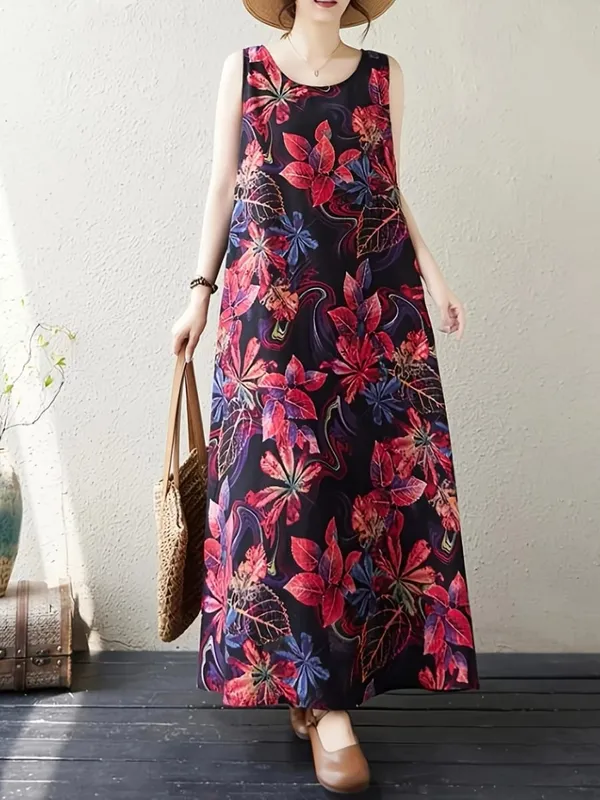 2026 New Women's Dress Fashion Floral Print New Sleeveless Design Dresses Summer Outdoor Beach Vacation Ankle Long Women's Dress — image 13