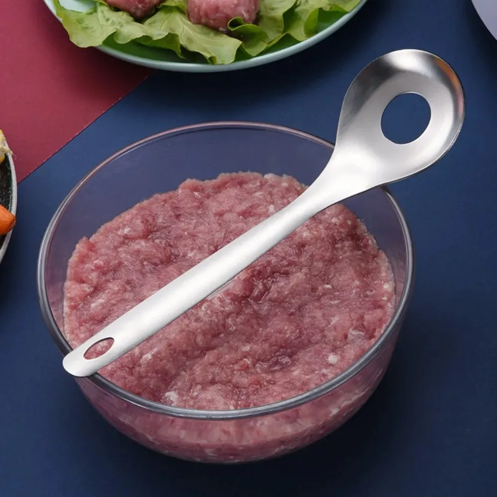 Stainless Steel Croquettes Meatball Spoon Mold with Round Hole Non-stick Meatball Maker Spoon Hangable Meat Press Tools Home Use — image 2