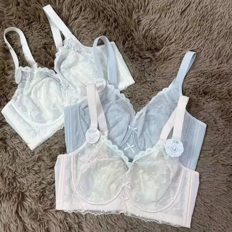 Women's Sexy Lace Support Bra Full Cup Lift Bralette Lingerie Anti-Sagging Ultra Thin Mesh - Slimming Underwear for Big Bust