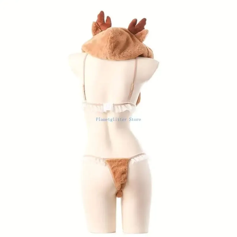 652B Deer Cosplay Lingerie Costume with Cap Wrist Cuffs Bra 4Pcs Anime Lingerie Set — image 4