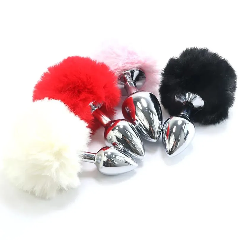 Metal Plush Rabbit Tail Anal Plugs Prostate Massager Butt Plug Rabbit Ear BDSM Cosplay Erotic Sex Toys for Women Adults Sex Game — image 2