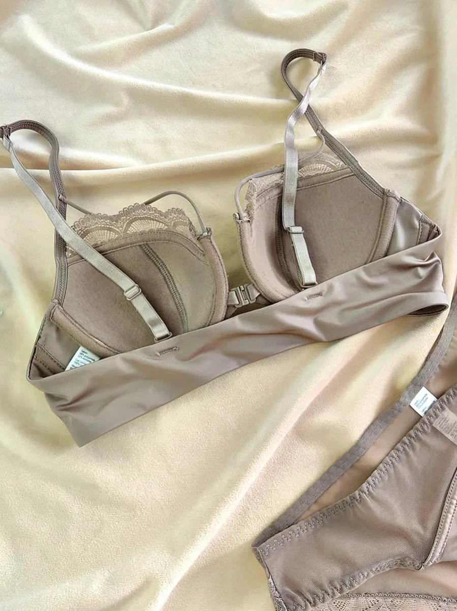 French Front Buckle Thin Cup Bralette Sexy Hollow Women Underwear Set High Quality Lace Push Up Bras Breathable Comfort Lingerie