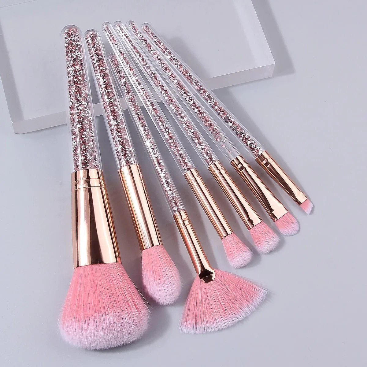 7PCS Pink Crystal Makeup Brushes Set Rose Gold Handle for Foundation Eyeshadow Blush