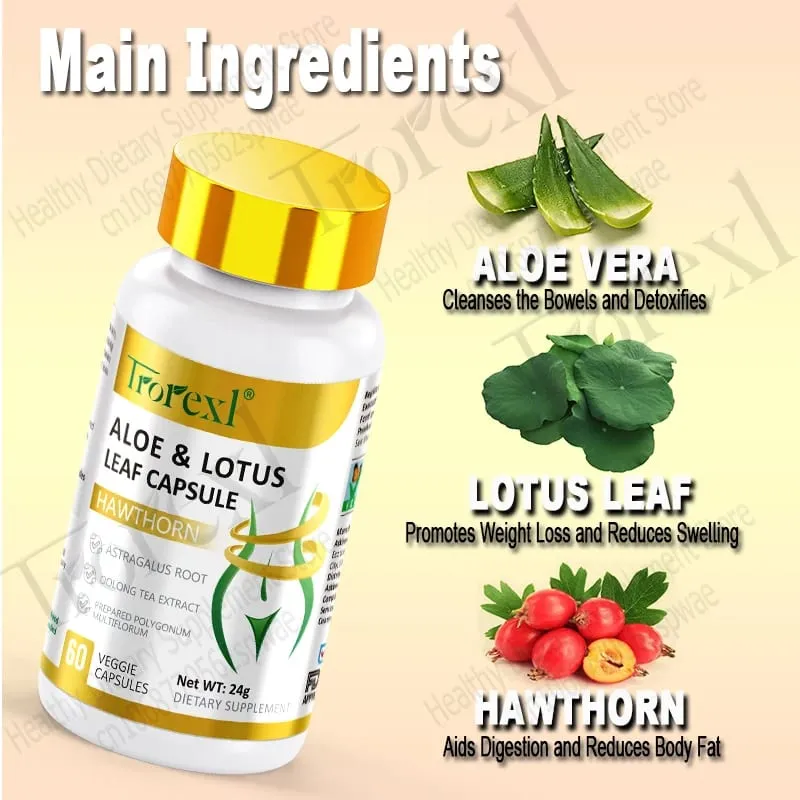 Aloe & Lotus Leaf Capsules Flat Tummy Pills Appetite Suppressant Detoxification Preserve Lean