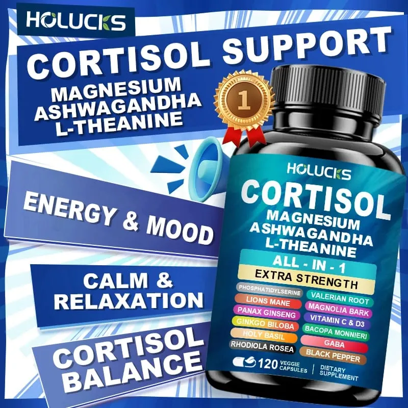 Advanced Cortisol Supplement with Vitamin D3 for Stress Management & Mood Anxiety Relief & Sleep Quality Overall Wellbeing