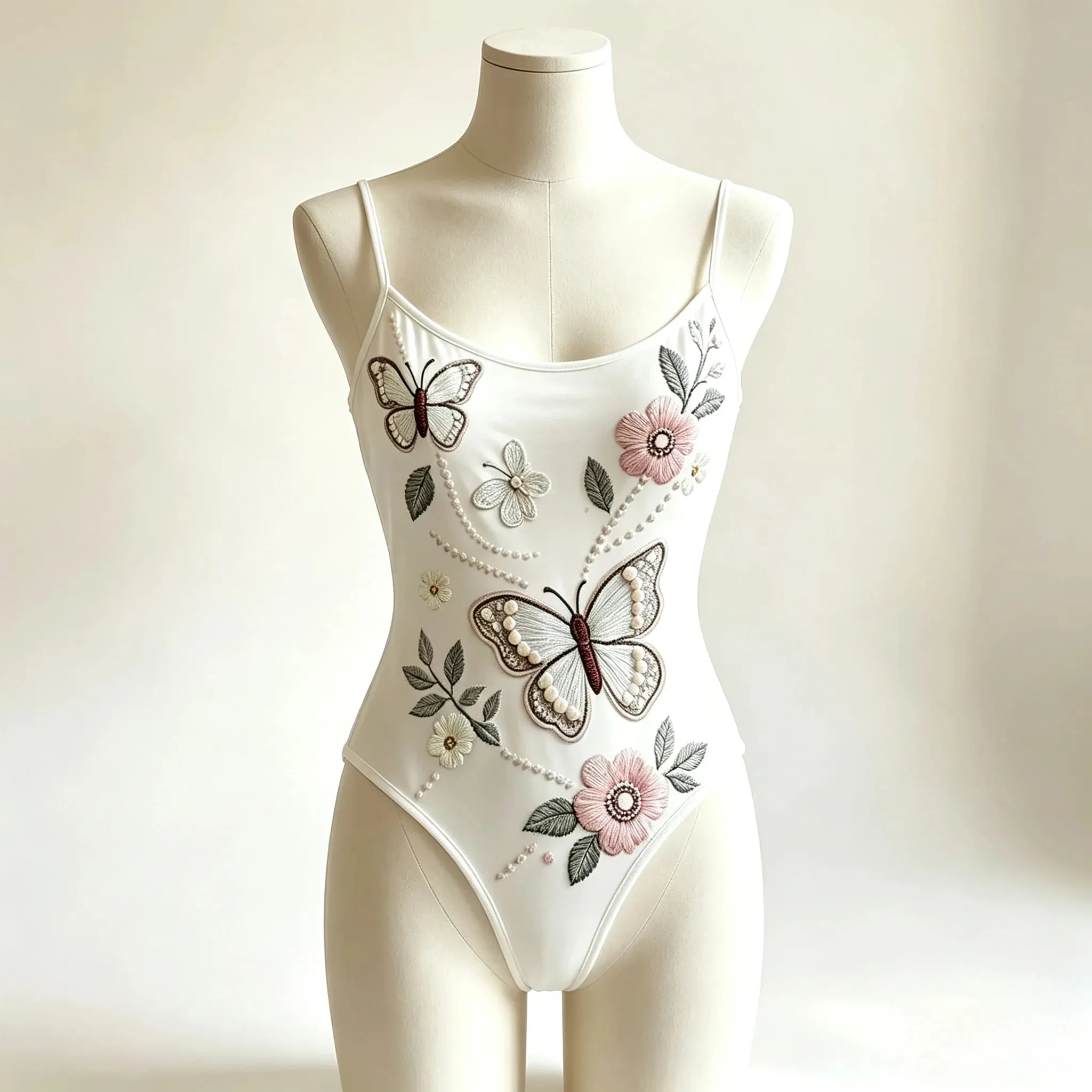 Elegant Butterfly Floral Embroidery Bodysuit Women Spaghetti Strap Slim High‑Cut One‑Piece Bodycon Jumpsuit — image 3
