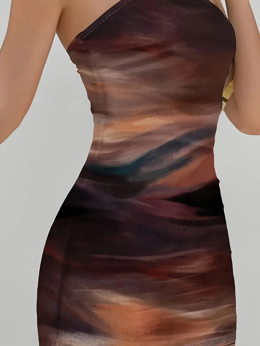 Minivestido elegante de punto con estampado degradado para mujer, vestido Sexy ajustado sin tirantes para primavera y verano, novedad de verano