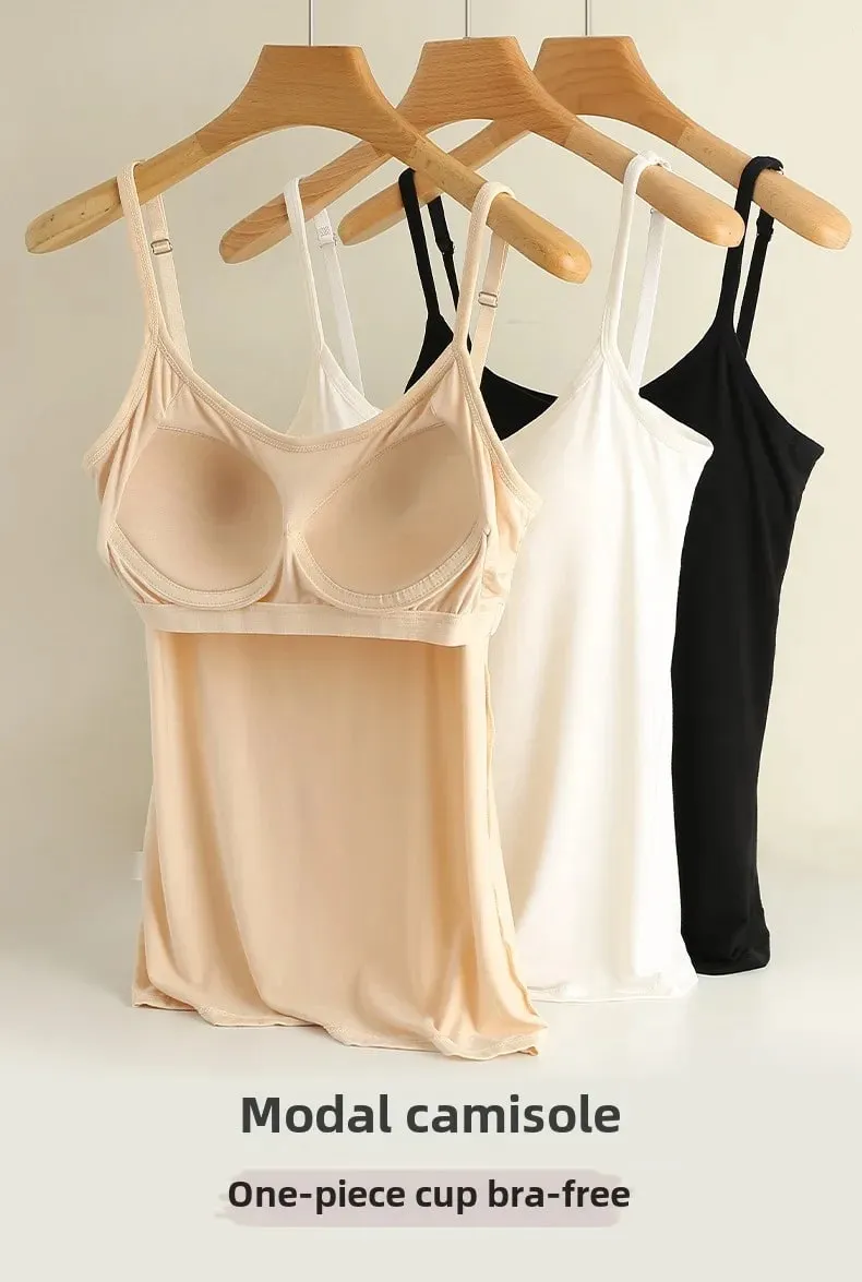 3XL For 45-85kg Modal Plus Size Camisole Tank Top With Fixed Cup Women's Chest Padded Outer Wear Bottoming Underwear Wear-Free — image 7