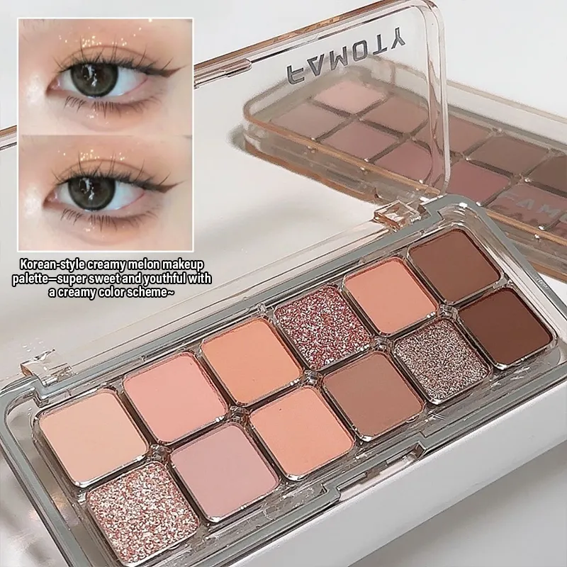 12-Color Low Saturation Matte Eyeshadow Palette Tea Apricot Earth Tones Long Lasting Pearlescent Matte Eye Makeup for Daily Use