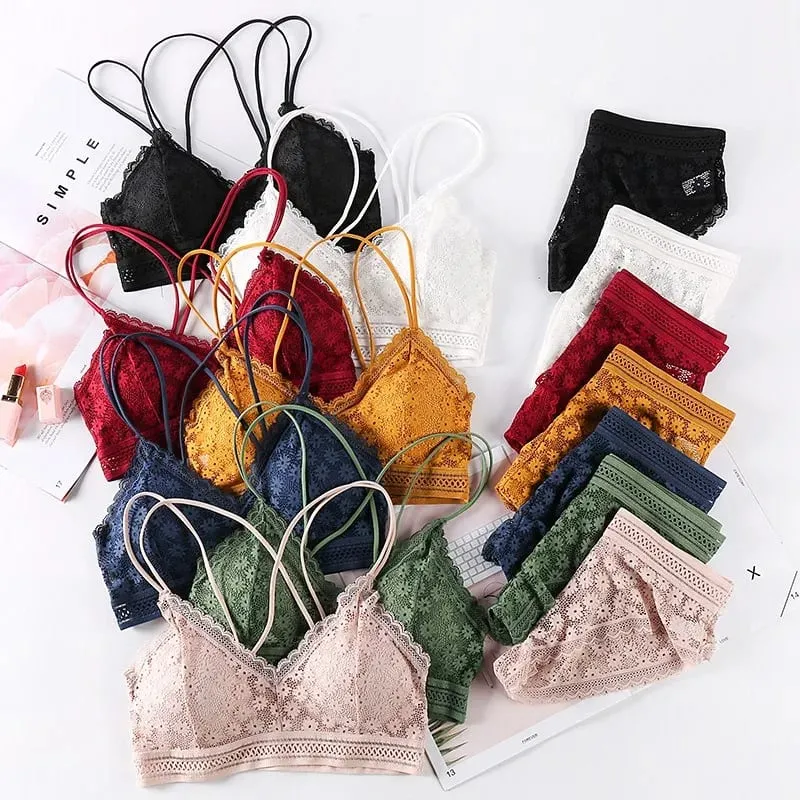 Women's Lace Lingerie Set Cross Shoulder Strap Without Steel Ring Bra Comfortable Support Underwear With Gathering Design — image 1